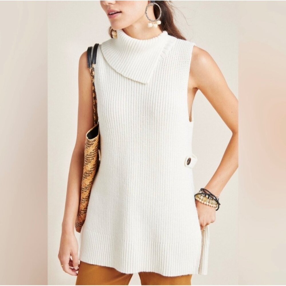 Anthropologie Alexa Tunic Sweater Half Cowl Neck Ribbed Classic Size Small Women